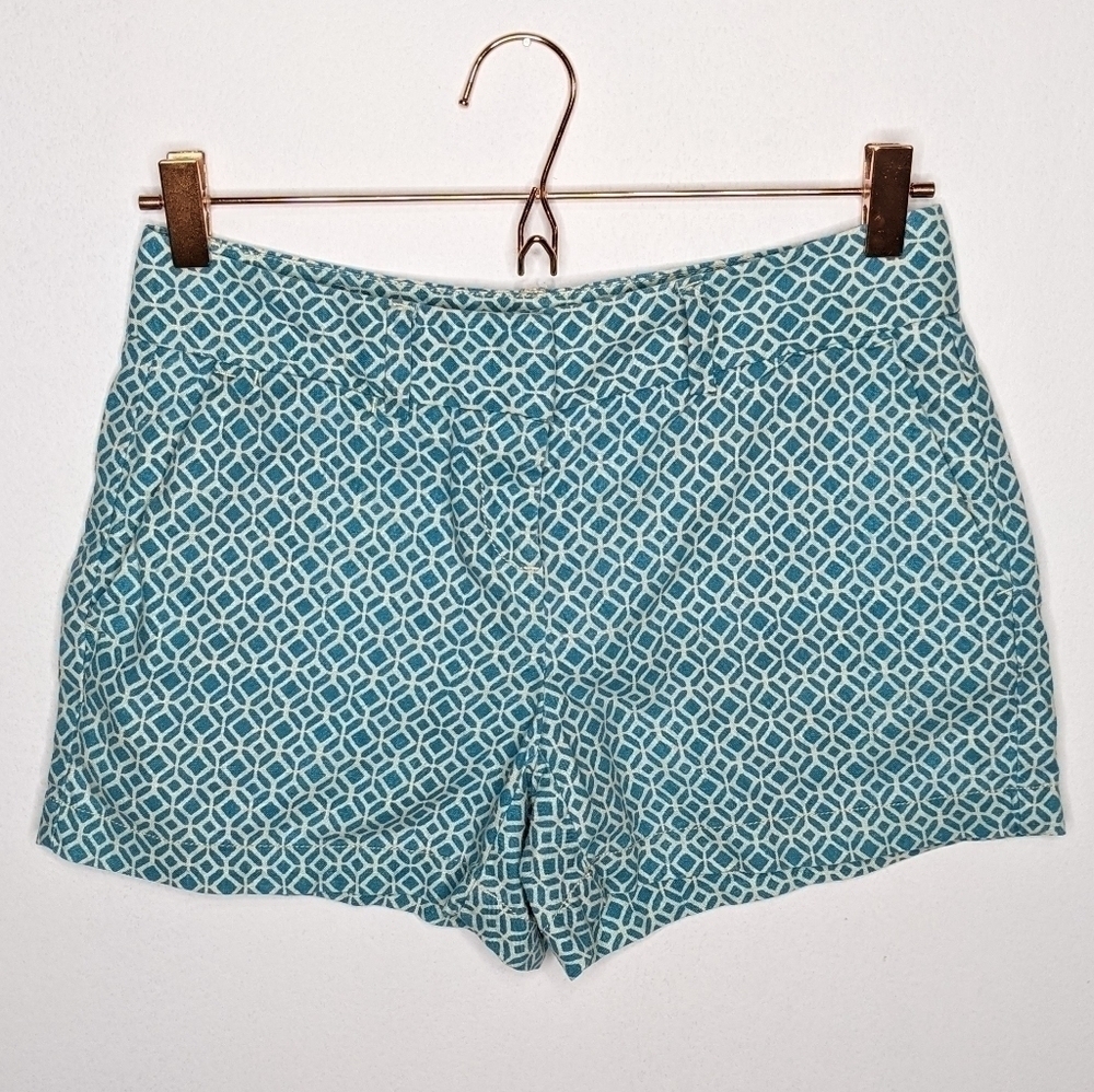 ✨3/$15 LOFT blue geometric linen & cotton blend short 00